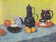 Vincent Van Gogh Still life with coffee pot, dishes and fruit painting